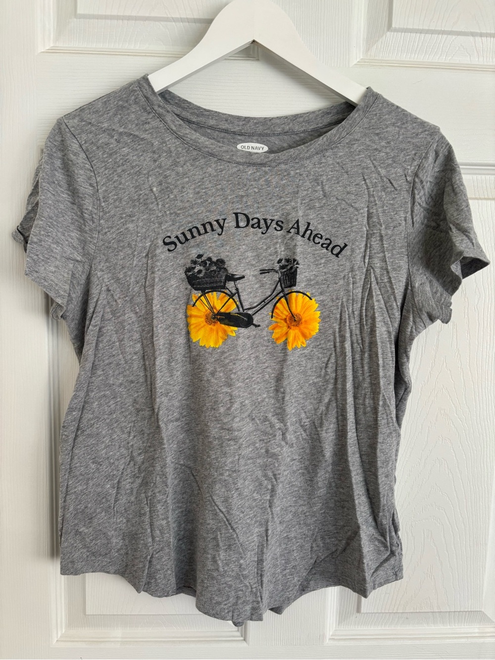 Old Navy Gray Tee with Yellow Floral Bicycle Graphic
